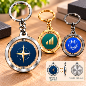 Custom Rotating Compass Keychain Stainless Steel Round Luxury Metal Spinner Keyring with Digital Printing Double Sided Design - Product Image 1