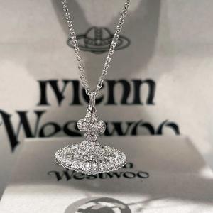 Collar 3D Saturno de Moda Vivienne Empress Dowager, Cobre con Zirconia, Lujo Ligero, Personalidad Versátil, Cadena de Bambú con Planeta, Unisex - Product Image 6