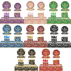 Graduation Party Tableware Set 40-60 Pcs Black Gold Purple Blue Red Plastic <b>Paper</b> High Quality Decorations for High School - Product Image 3