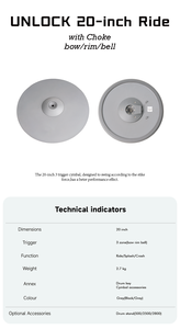 UNLOCK Professional 20" Silicone Jazz Drum E-Cymbal Drum Heads TD/<strong>DTX</strong> Series (5ms Response) CY-20RH/G Shock-resistant Non-Slip - Product Image 2