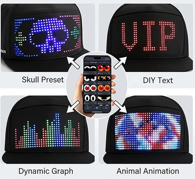 Manufacturer Factory Wholesale Bluetooth LED Lighting Baseball Cap USB Charging RGB Full Color LED Screen Light Party Hats Caps