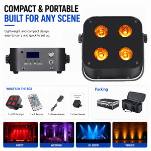 ไฟเวทีงานแต่งงาน ดีเจ ปาร์ตี้ IR4 มินิ LED Uplight 4x12W RGBWA UV 6IN1 แบตเตอรี่ไร้สาย DMX - Product Image 4