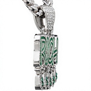 Collier pendentif sac à monnaie luxueux en zircon cubique, chaîne cubaine hip-hop en alliage plaqué argent, bijoux pour soirée - Product Image 4