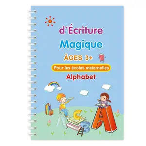 Venta al por mayor de libros reutilizables, diseño de plantillas con ranuras y ayuda para la escritura a mano, cuaderno mágico de práctica para niños