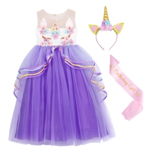 All'ingrosso estate pizzo principessa ragazze unicorno vestito bambini cartone animato con fascia Costume da palcoscenico ragazze abiti da festa di compleanno - Product Image 2