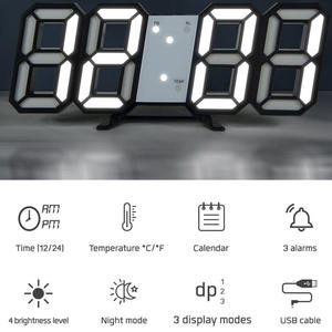 2024 novedad Color lámpara Led alarma Snooze dígitos reloj despertador de pared números 3D reloj de mesa - Product Image 3
