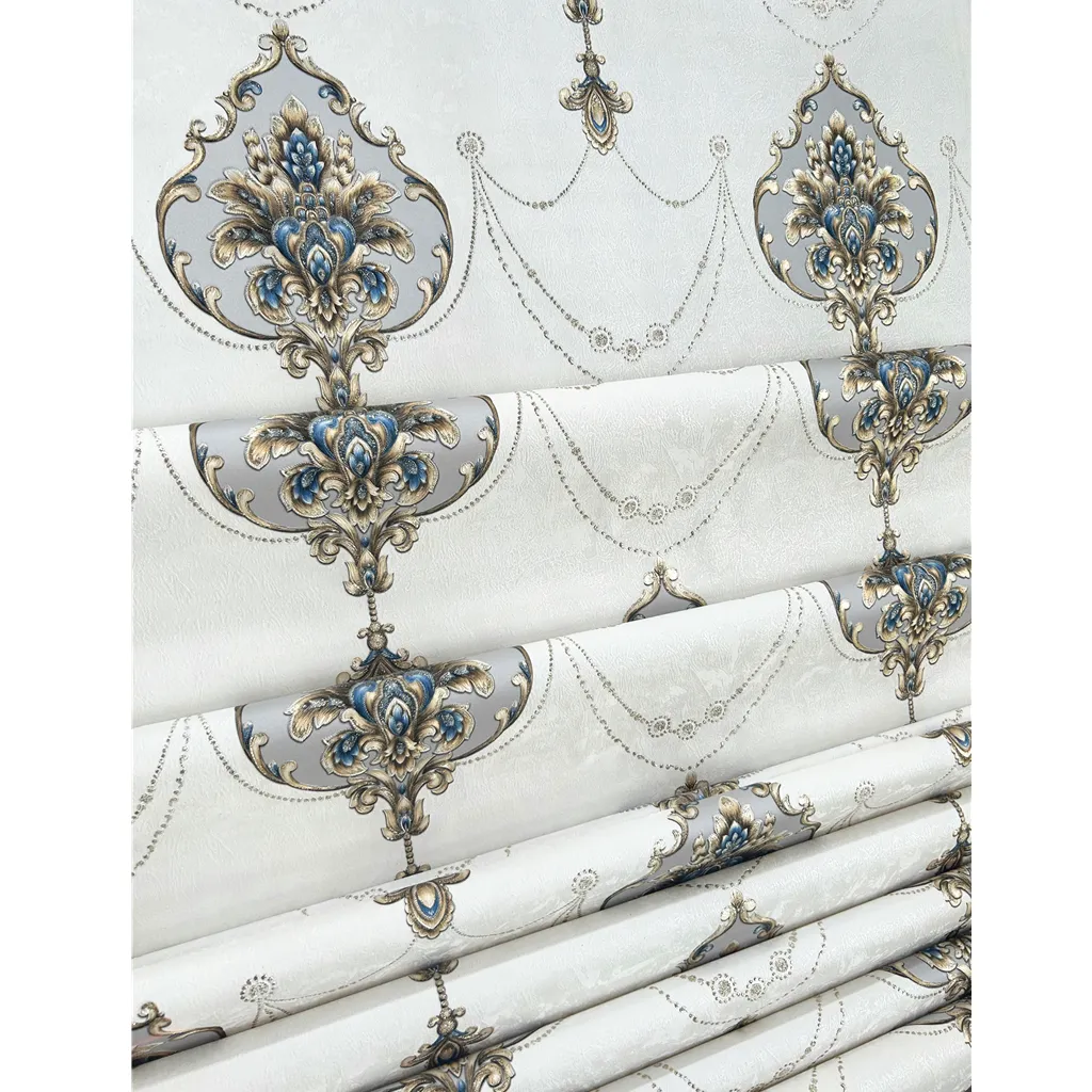 1.06m Interior wallpapers/revestimento de parede moderno clássico impermeável vinil wallpaper decoração para casa Ouro Damask Glitter Wallpaper