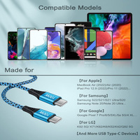 Cable de Datos USB-C a USB-C de Doble Cabeza, USB 2.0 Tipo-C PD 100W, Carga Rápida, Conductor de Cobre Puro, Cable Trenzado de Nailon para