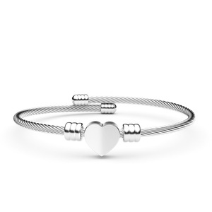 Blank Heart Charm Twisted Cable Wire Cuff <b>Bangle</b> Stainless Steel PVD Gold | Custom Laser <b>Engraving</b> Bracelet - Product Image 3