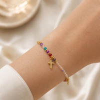 Bracelet perlé Go2boho avec breloques croix et poisson, imitation perle et cristal, bijoux plaqués or, cadeau chrétien