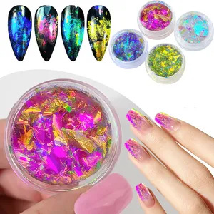 1 pot de poudre opale Aurora effet caméléon pour nail art, pigments irréguliers effet miroir magique, flocons chromés sirène, paillettes scintillantes effet nuage brocart & - Product Image 2