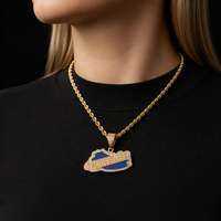 Kalung Liontin Peta Fashion Trendy yang Dapat Dikustomisasi, Perhiasan Kuningan Hip Hop, Berlapis Emas Biru Enamel CZ Zirkon, Pesona Latin