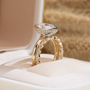 Messi Jewelry MSR-2132 18K Gold Oval Shape Bezel Setting Lab Grown <b>Diamond</b> Wedding <b>Ring</b> Set - Product Image 4