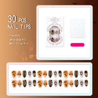 30 faux ongles à presser 3D fantaisie argent et or, motif fantôme et araignée d'Halloween, vente en gros