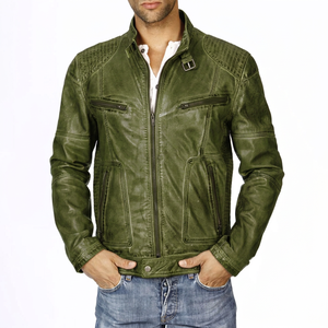 Chaqueta Blusón de Piel de Oveja Lavada Marrón para Hombre KLJM1, Cuello Alto, Cuatro Bolsillos Delanteros de Lona, Chaqueta Moderna y a la Moda - Product Image 5