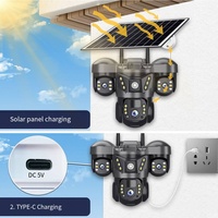 Nouvelle caméra de surveillance domestique à LED solaire à trois objectifs et trois écrans, télécommandée, mobile, extérieure, haute définition, vocale, IP66