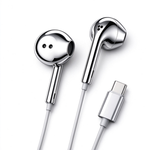 Auriculares Metálicos Plateados con Cable, Audífonos Cromados con Cable, Auriculares con Cable Tipo C - Product Image 6