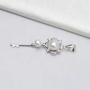 Pendentif clé en argent S925, plateau vide double perle 5-6 mm, accessoires de bijoux tendance pour femme, composants de fabrication de bijoux DIY - Product Image 2