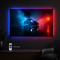 Araba Temalı 5mm LED Akrilik Duvar Sanatı Uzaktan Kumandalı Karartma Üç Işık Efekti İki Boyut Seçeneği Garaj Oyun Odası Dekorasyonu İçin