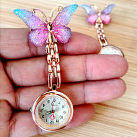 Montre de poche à quartz suspendue avec broche papillon couleur mode, écologique, en alliage de zinc avec bracelet en caoutchouc, étanche 3 ATM, pour infirmières