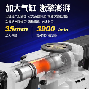 Pico de Martillo Eléctrico Industrial Z1G-FF06-6S SDS Max 3000-4000Bpm para Ranurado de Hormigón, Mango en T, 6.8Kg, Enchufe Europeo - Product Image 3