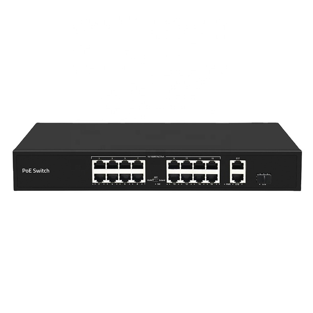 2025 16PCS 10/100M PoE Ports 2 Gigabit Ethernet Uplink IEEE 802.3af/at PoE Switch VLAN Support 9.2Gbps Bandwidth for CCTV System