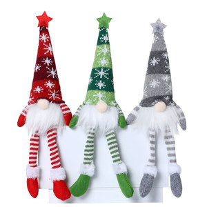 Christmas decorative striped <b>snowflake</b> knitted five-pointed star hat with <b>light</b>-up hanging leg doll ornament gift - Product Image 5