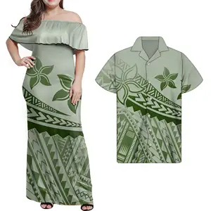 Vente en gros personnalisation robe à épaules dénudées Maxi longues robes polynésiennes imprimé tribal pour les vacances robe femmes élégant grande taille