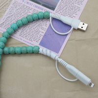 Câble de charge USB-A vers Type-C à motif turquoise perlé, fait main, décoratif, pour téléphone