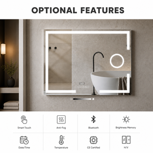 Joystar Large <strong>Frameless</strong> <strong>Rectangular</strong> Smart Bathroom <strong>Mirror</strong>, 6500K Dimmable LED Illuminated Bath <strong>Mirror</strong> Built-in Magnifier - Product Image 3
