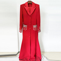 Robe de soirée sirène longue, col tailleur, ornée de perles et de diamants, style célébrité européenne et américaine, collection 2025