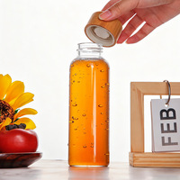 Botol minum kaca borosilikat tinggi Premium, botol air minum silinder portabel 300ml dengan tutup bambu