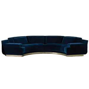 Online özelleştirme yarım daire mavi kadife kanepeler 8 9 10 kişilik Modern yarım yuvarlak daire kanepe kumaş kanepe oturma odası mobilya