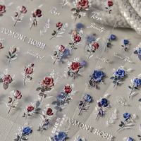Autocollants pour ongles en gros, autocollants auto-adhésifs, fleurs de printemps, or rose, laser, 5D, en relief, autocollants pour nail art