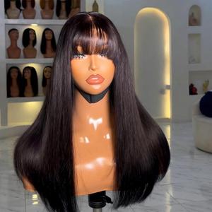 Perruques brésiliennes en <span class=keywords><strong>cheveux</strong></span> humains vierges non traités avec <span class=keywords><strong>frange</strong></span>, sans colle, en gros, à prix abordable, pour femmes noires - Product Image 2