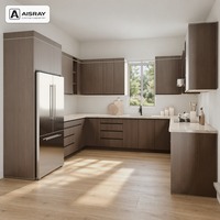 Meuble de cuisine en bois massif sur mesure, aménagement en U minimaliste, livraison en kit, boîtes en panneaux mélaminés et rangement coulissant