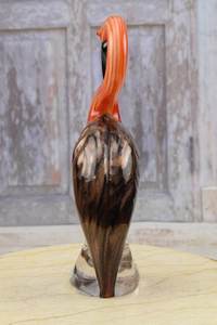 Figurine d'oiseau en verre soufflé à la main, plumes rouges orangées, bec noir, artisanat décoratif sur le thème des animaux - Product Image 4
