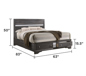Modern Queen 5 <b>PC</b> Solid Wood Adjustable <b>Storage</b> Bedroom Set in Gray - Product Image 3