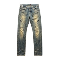 Celana Jeans Pria Biru Muda Heavy Whisker Honeycomb Vintage Stonewashed Bernapas Ramah Lingkungan Kaki Lebar Longgar Custom OEM
