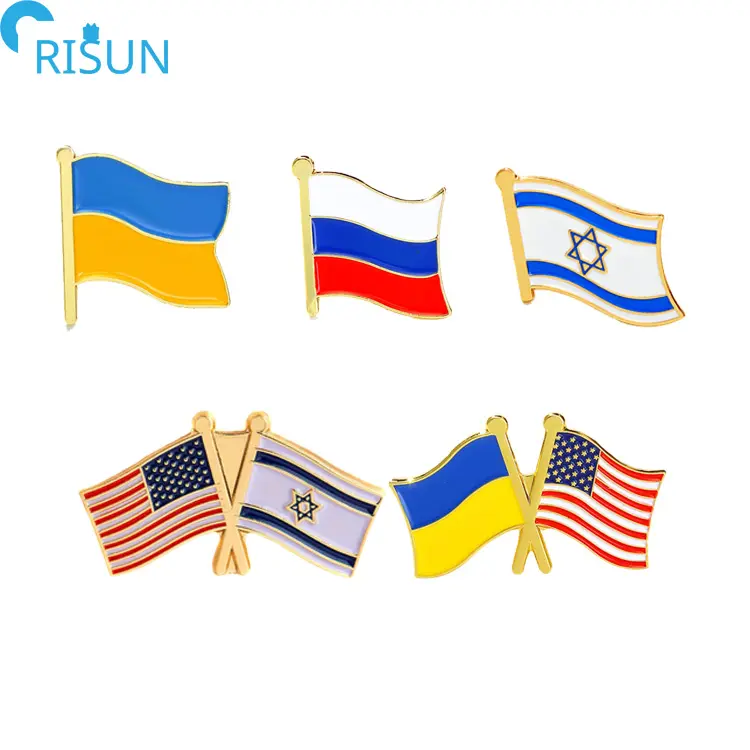 Venta al por mayor Bandera de País Ucrania esmalte Pin de solapa logotipo personalizado Israel Rusia EE. UU. Bandera esmalte Pin insignia patriótica escuela broches