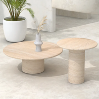 KUMUSI FURNITURE table basse table ronde en travertin blanc table basse extérieure en travertin