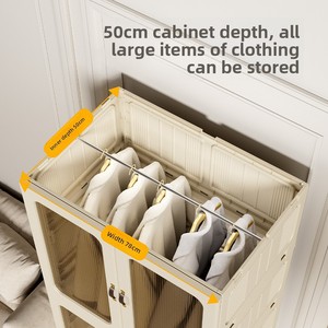 Armadio Pieghevole Senza Installazione Largo 80CM, <span class=keywords><strong>Guardaroba</strong></span> Modulare in Plastica Resistente con Ruote, Grande <span class=keywords><strong>Organizzatore</strong></span> Portatile <span class=keywords><strong>per</strong></span> <span class=keywords><strong>Vestiti</strong></span> - Product Image 3