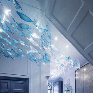 Lámpara colgante de cinta azul de lujo, candelabros de cristal personalizados decorativos para Proyecto de Villa, vestíbulo de hotel - Product Image 5