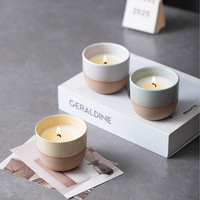 Vela Aromática Nórdica de Cerámica Moteada en Dos Tonos, Vela de Cera de Soja Natural en Frasco con Base de Terracota para Decoración del Hogar