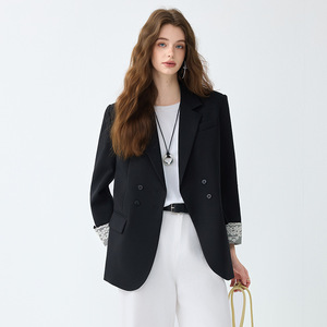 Women's Grey Blazer Solid Color Worsted Fabric Double Button Design Cross Border Casual Elegant High End Style - Product Image 3