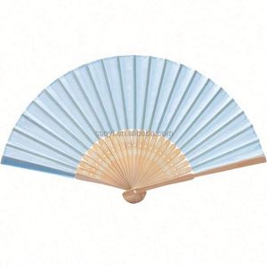 พัดมือพับได้ลายเพ้นท์ ผ้าไหมเทียมสีน้ำเงิน ด้ามไม้ไผ่ รูปทรงปิรามิด พกพาสะดวก สำหรับงานแต่งงาน ของชำร่วยงานเลี้ยงฉลอง งานเลี้ยงฉลองเด็กอ่อน - Product Image 4