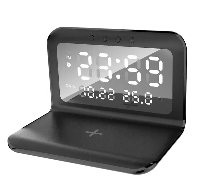 Best-Selling Smart Digital Alarm Clock with Wireless Phone Charger and Desktop Temperature Calendar Charging Dock