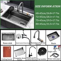 Évier de cuisine à gradins Lavage à gradins haut et bas Multi-fonction Grand évier de cuisine intelligent simple sus304 fait à la main avec lave-gobelet