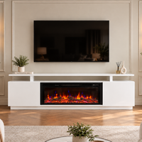 Meuble TV moderne avec étagères de rangement ouvertes, support TV avec foyer électrique à LED et cristaux pour usage domestique