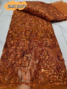 2025 Inmyshop nuovo tessuto di perline di cristallo paillettes di lusso marrone netto ricamo di perline paillettes <span class=keywords><strong>Tulle</strong></span> per abito da sposa - Product Image 2